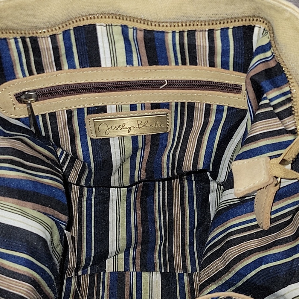 Jesslyn Blake for Anthropologie Tan Canvas Leather Tote Crossbody Shoulder Bag - Picture 14 of 15